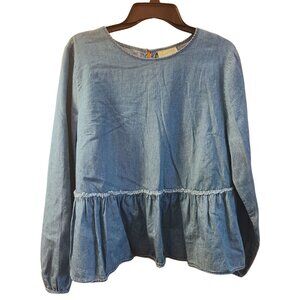 Chambray Large Denim Peplum Style Blouse
